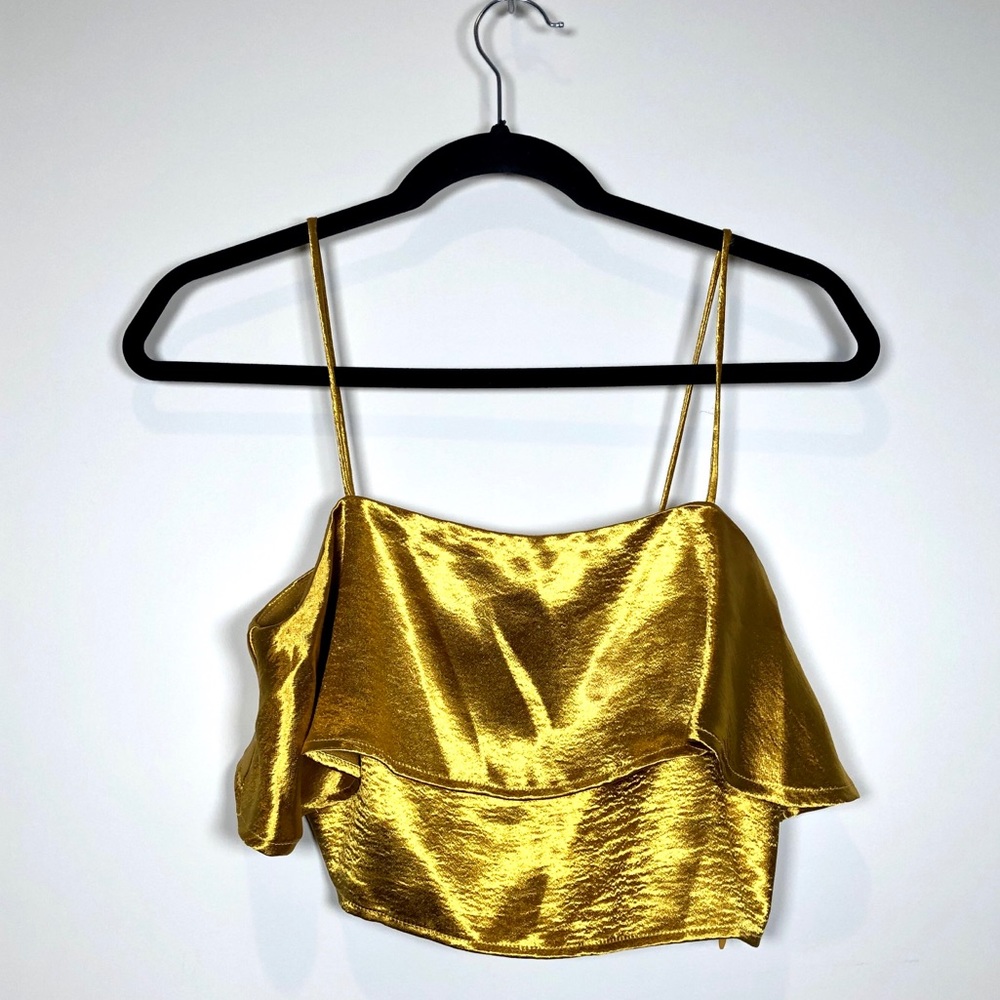 NWOT Gold Flounce Crop Top